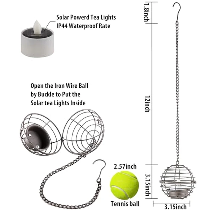 Solar Hanging Lanterns Outdoor Waterproof, Rust Iron Ball Candle Holder with Flickering Solar Powered Tea Lights, Perfect Chargeable Solar Lights for Backyard Patio Garden Fence Tree Decoration-4Pack by TWINKVILLA - Image 3