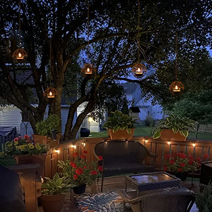Solar Hanging Lanterns Outdoor Waterproof, Rust Iron Ball Candle Holder with Flickering Solar Powered Tea Lights, Perfect Chargeable Solar Lights for Backyard Patio Garden Fence Tree Decoration-4Pack by TWINKVILLA - Image 6