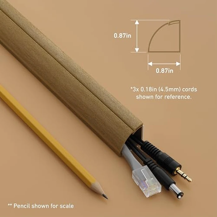 D-Line 157in Stainable Wood-Effect Corner Cable Concealer Multipack, Floor Wire Hider, Quarter Round Cord Cover, Organize Cords in Corners, Floor Molding - 10x 15.7in Lengths & Accessories by D-Line - Image 4