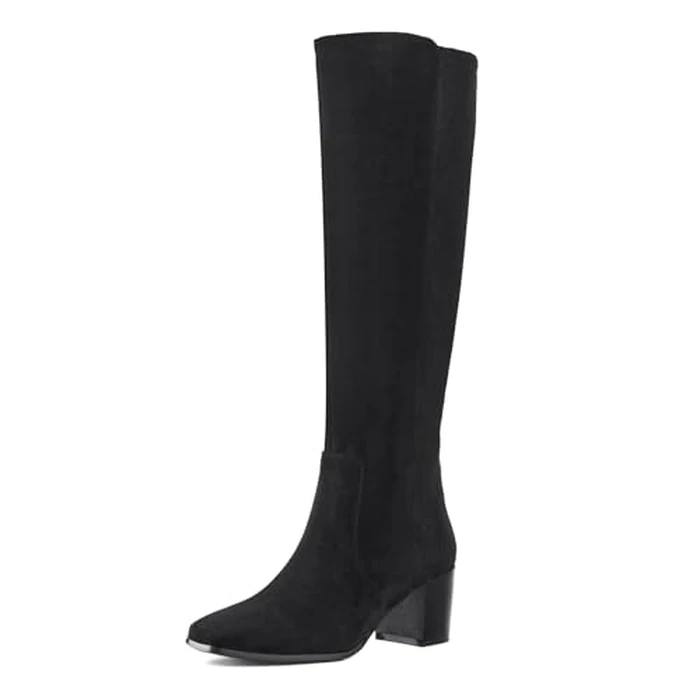Shoe'N Tale Women's Knee High Boots Square Toe Mid Chunky Block Heeled Tall Boots Side Zipper(7.5,Black) by Shoe'N Tale - Used - Very Good condition