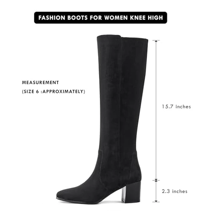 Shoe'N Tale Women's Knee High Boots Square Toe Mid Chunky Block Heeled Tall Boots Side Zipper(7.5,Black) by Shoe'N Tale - Image 2