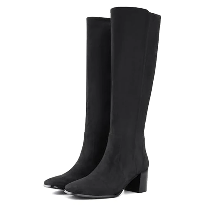 Shoe'N Tale Women's Knee High Boots Square Toe Mid Chunky Block Heeled Tall Boots Side Zipper(7.5,Black) by Shoe'N Tale - Image 4