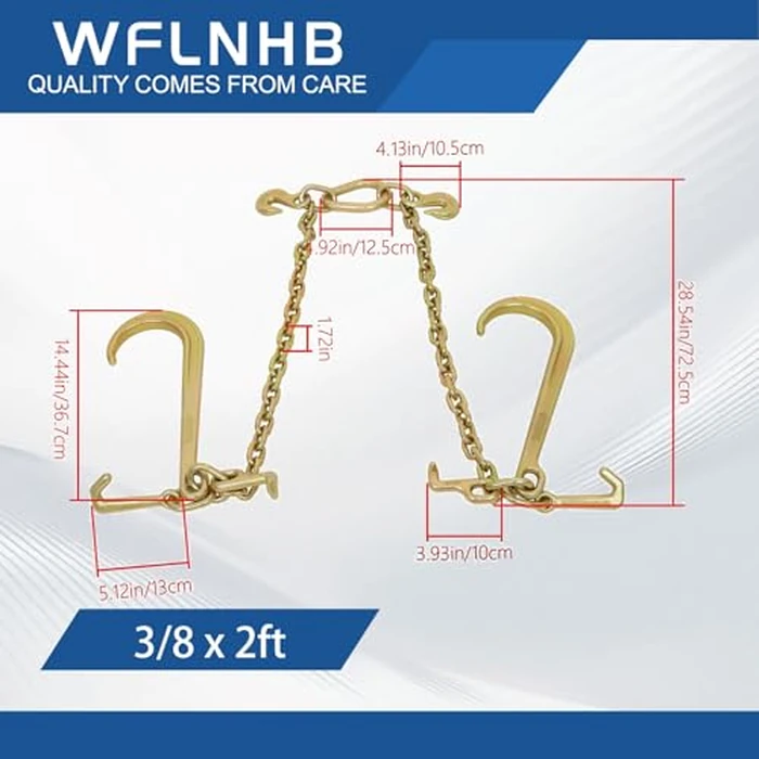 WFLNHB 3/8 x 2ft G70 V-Chain Bridle 15 J-Hook Tow Chain T-Hook & J-Hook w/Grab Hooks by WFLNHB - Image 2