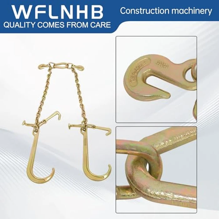 WFLNHB 3/8 x 2ft G70 V-Chain Bridle 15 J-Hook Tow Chain T-Hook & J-Hook w/Grab Hooks by WFLNHB - Image 3