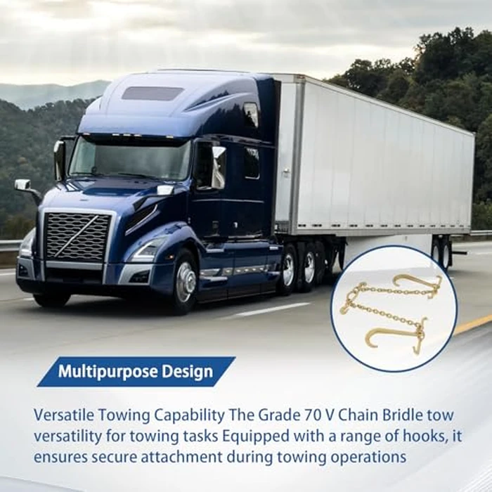 WFLNHB 3/8 x 2ft G70 V-Chain Bridle 15 J-Hook Tow Chain T-Hook & J-Hook w/Grab Hooks by WFLNHB - Image 7