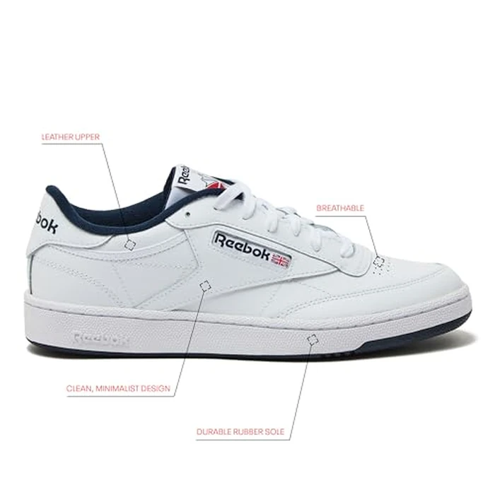 Reebok Club C 85 Mens Tennis Shoes, Casual Fashion White Sneakers for Men, Int-White/Navy, 9.5 by Reebok - Image 2