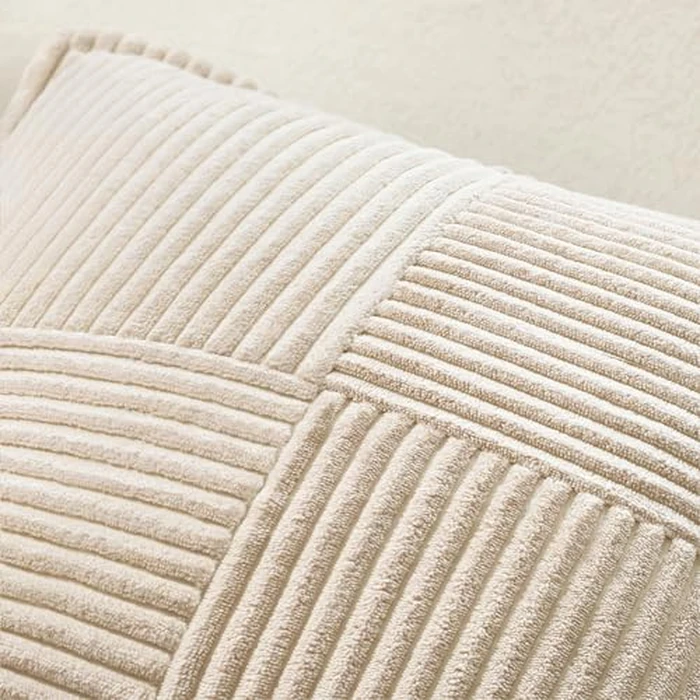 MIULEE Decorative Throw Pillow Covers for Couch Bed Livingroom 20x20 Inch Set of 2 Beige Boho Accent Throw Pllows Broadside Striped Patchwork Soft Corduroy Pillowcases by MIULEE - Image 5