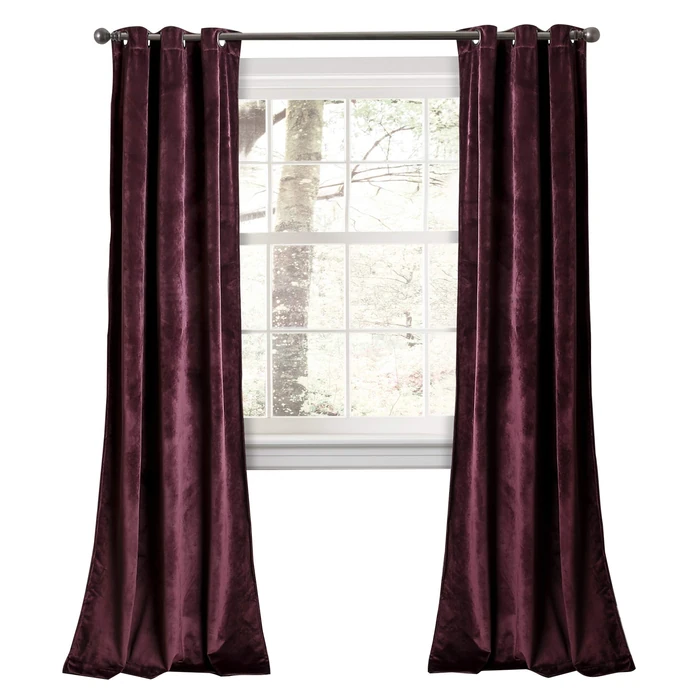 Lush Decor Prima Velvet Curtains Color Block Light Filtering Window Panel Set for Living, Dining, Bedroom (Pair), 38" W x 84" L, Plum by Lush Decor - Used - Very Good condition - US$30.81