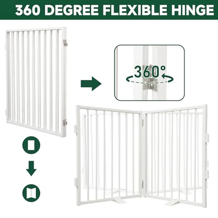 Snagle Paw Full Metal Freestanding Dog Gate,Indoor Outdoor Dog Gate with Floor Protect Support Feet, 40x24 Inches Foldable Barrier for Stairs, Hallways and Doorways (24'' H 2 Panel, White) by Snagle Paw - Image 2