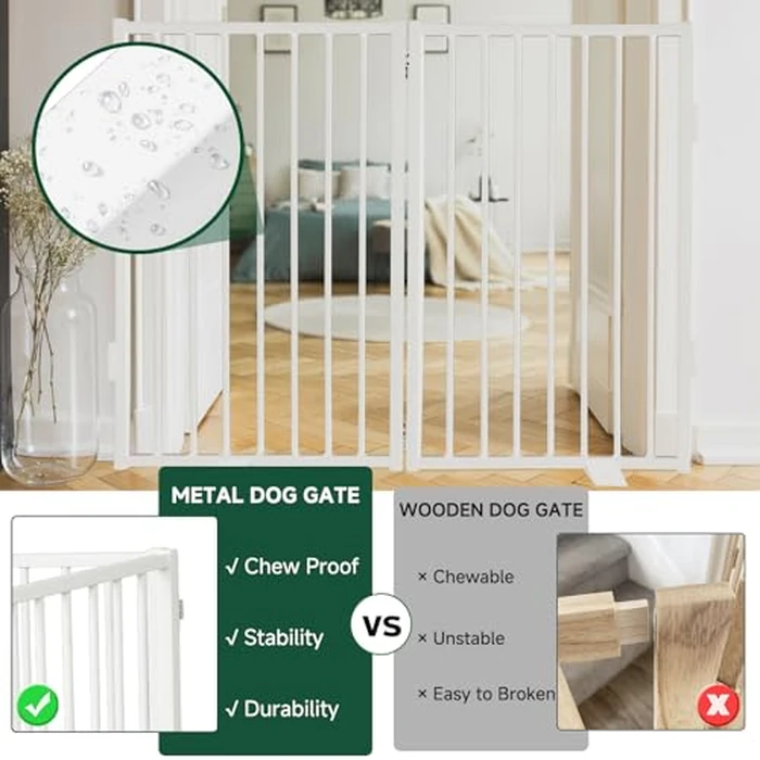 Snagle Paw Full Metal Freestanding Dog Gate,Indoor Outdoor Dog Gate with Floor Protect Support Feet, 40x24 Inches Foldable Barrier for Stairs, Hallways and Doorways (24'' H 2 Panel, White) by Snagle Paw - Image 3