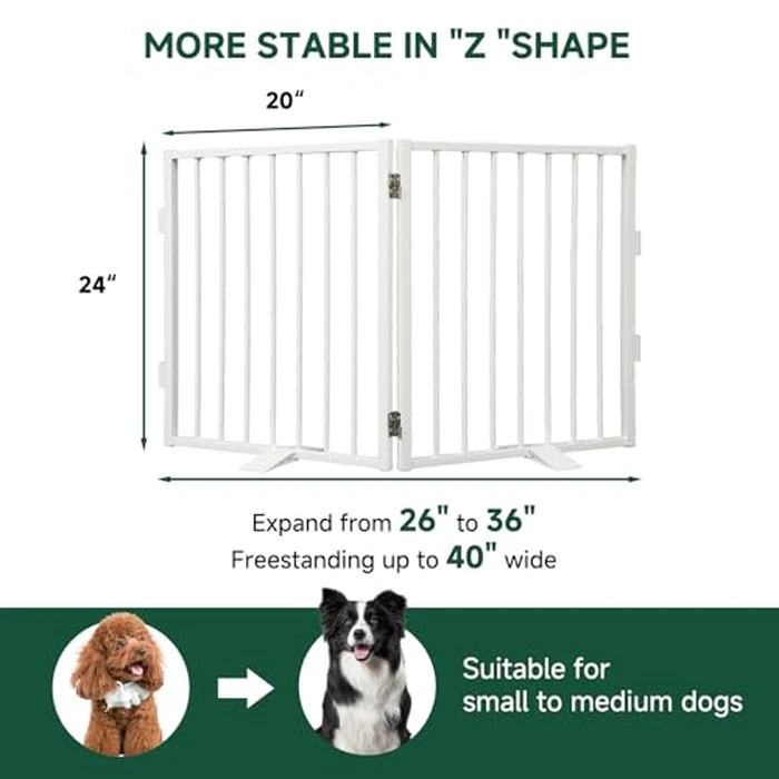 Snagle Paw Full Metal Freestanding Dog Gate,Indoor Outdoor Dog Gate with Floor Protect Support Feet, 40x24 Inches Foldable Barrier for Stairs, Hallways and Doorways (24'' H 2 Panel, White) by Snagle Paw - Image 5