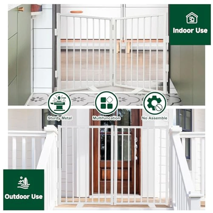 Snagle Paw Full Metal Freestanding Dog Gate,Indoor Outdoor Dog Gate with Floor Protect Support Feet, 40x24 Inches Foldable Barrier for Stairs, Hallways and Doorways (24'' H 2 Panel, White) by Snagle Paw - Image 6