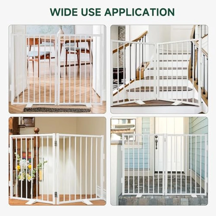 Snagle Paw Full Metal Freestanding Dog Gate,Indoor Outdoor Dog Gate with Floor Protect Support Feet, 40x24 Inches Foldable Barrier for Stairs, Hallways and Doorways (24'' H 2 Panel, White) by Snagle Paw - Image 7
