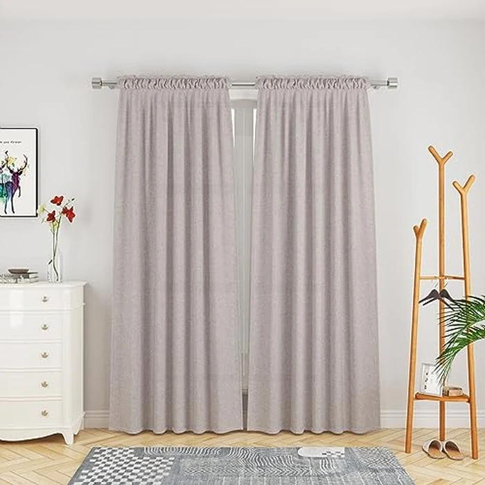 Beige Curtains Linen Textured Kitchen Window 72 inches Long Privacy Semi Sheer Living Room Bedroom Curtains Basement Door Window Treatment Curtain 2 Panels Drapes Rod Pocket 52"x72" by UPOPO - Used - Good condition