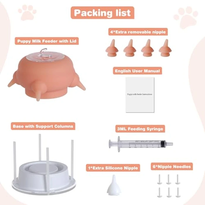 Elevonix Nursing Nipple Puppy Feeders for Multiple Puppies, 200ml Food-Grade Silicone with 4 Adjustable Detachable Nipples, Smooth Flow Nipple for Kitten Bottle Feeding Kit(Pink) by Elevonix - Image 7