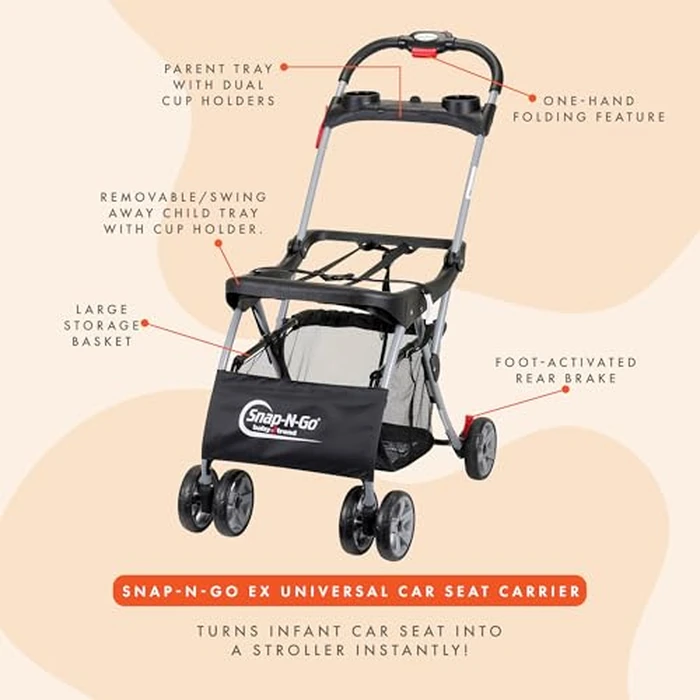 Baby Trend Snap N Go EX Polyester Lightweight Foldable Universal Single Infant Car Seat Carrier with 2 Cup Holder and Covered Compartment, Black by Baby Trend - Image 4