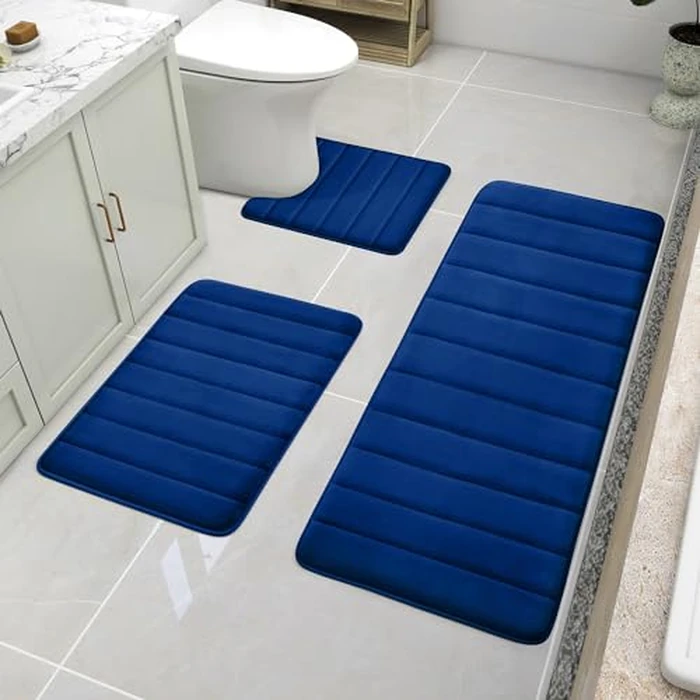 BYSURE Navy Blue Memory Foam Rug Set 3 Piece Non Slip Extra Absorbent Shaggy Soft & Dry Bath Mat Sets for Bathroom Washable Carpets Set?20"x32" Plus24 x44 Plus U Shape 20"x24"? by BYSURE - Image 1