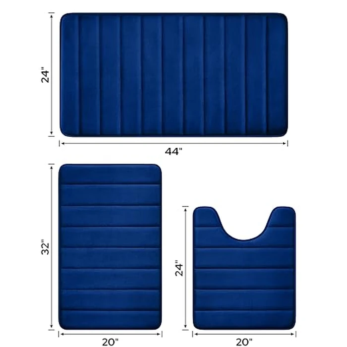 BYSURE Navy Blue Memory Foam Rug Set 3 Piece Non Slip Extra Absorbent Shaggy Soft & Dry Bath Mat Sets for Bathroom Washable Carpets Set?20"x32" Plus24 x44 Plus U Shape 20"x24"? by BYSURE - Image 6