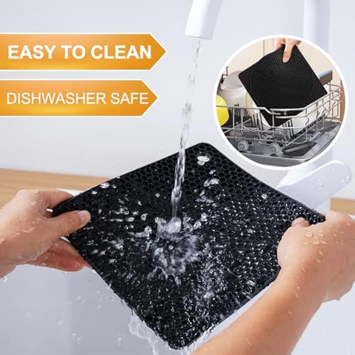 Yunlihua Silicone Trivet Mats, 4 Pack Hot Pads Pot Holders for Kitchen, Heat Resistant Non-Slip Trivets for Hot Dishes, Hot Pots and Pans, Countertop, Table, Food Grade Silicone & BPA Free, Black by Yunlihua - Image 6