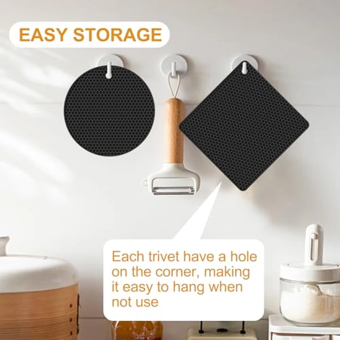 Yunlihua Silicone Trivet Mats, 4 Pack Hot Pads Pot Holders for Kitchen, Heat Resistant Non-Slip Trivets for Hot Dishes, Hot Pots and Pans, Countertop, Table, Food Grade Silicone & BPA Free, Black by Yunlihua - Image 7
