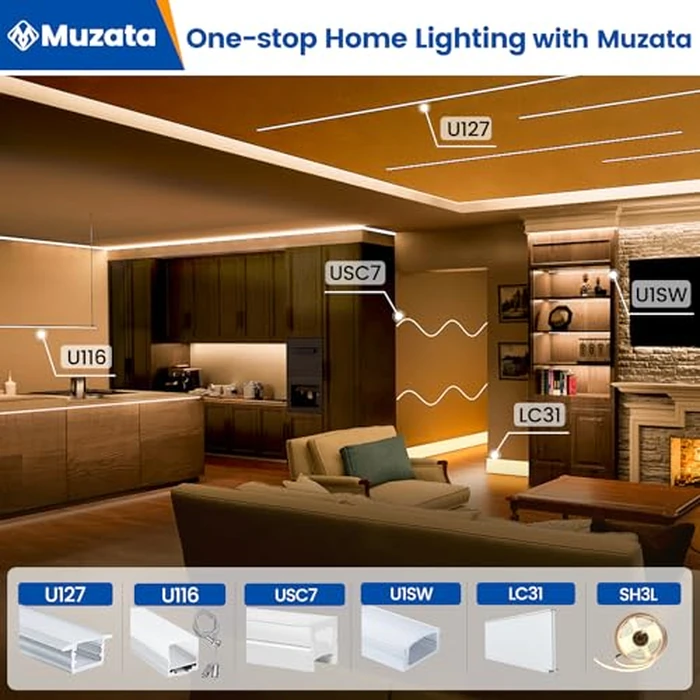 Muzata 6Pack 3.3FT/1M LED Channel Aluminum U Shape Silver LED Strip Diffuser Channel with Milky White Cover Easy Installation U1SW WW 1M by Muzata - Image 8
