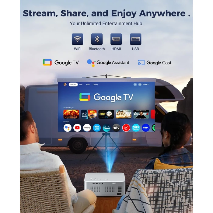 Google TV Projector 4K Support - CiBest Smart Projector with WiFi 6 and Bluetooth, Outdoor Movie Proyector Full-Sealed Optical Engine 3000 ANSI Home Ceiling Projector with Autofocus, Streaming Apps by CiBest - Image 4