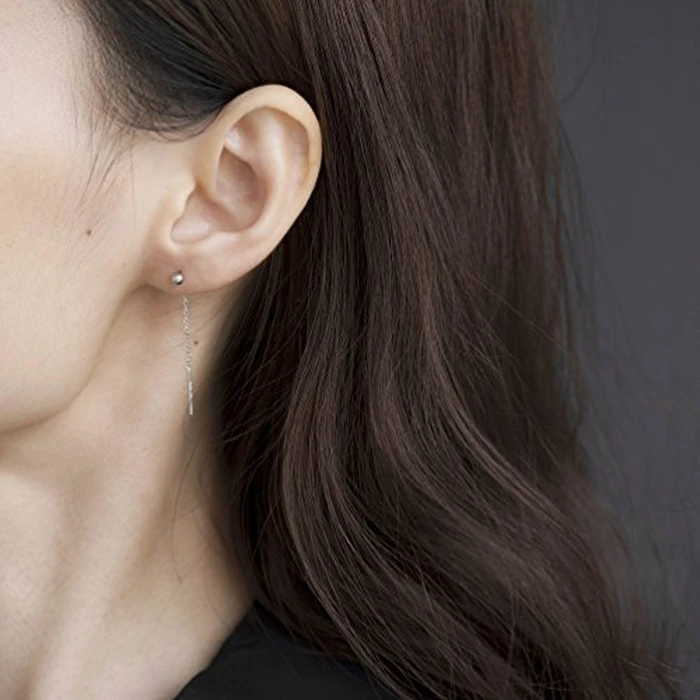 S.Leaf Threader Earrings for Women 925 Sterling Silver Hypoallergenic Tassel Earrings for Women Trendy (3 cm_Silver) by S.Leaf - Image 3