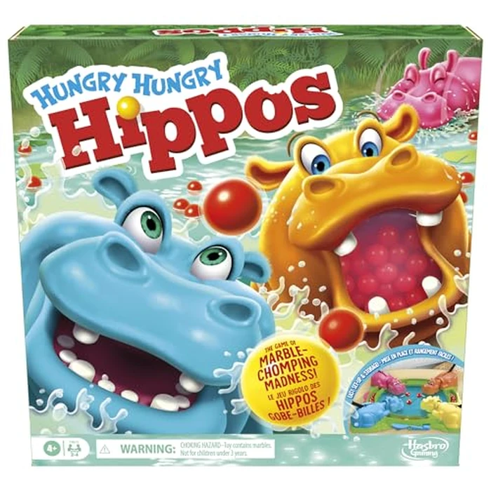 Hungry Hungry Hippos Game for Preschoolers | with Instant Marble Relaunch, Easy Set-Up & Storage| Ages 4 and Up | for 2 to 4 Players | Kids Games (English & French) by Hasbro - Used - Acceptable condition