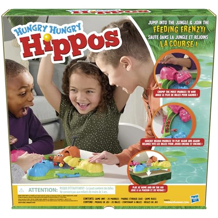 Hungry Hungry Hippos Game for Preschoolers | with Instant Marble Relaunch, Easy Set-Up & Storage| Ages 4 and Up | for 2 to 4 Players | Kids Games (English & French) by Hasbro - Image 2