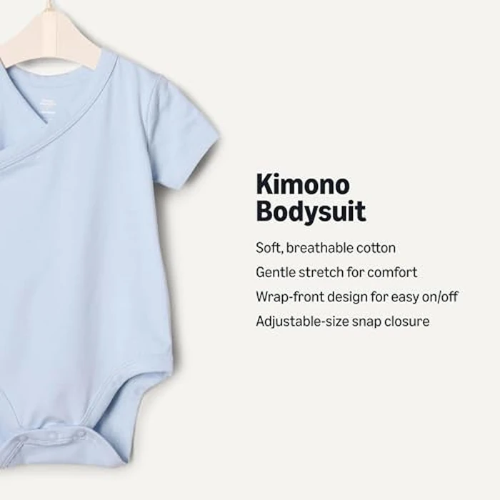 Amazon Essentials x Sofia Grainge Unisex Babies' Side Snap Short Sleeve Bodysuit, Pack of 3, Light Blue/Bunnies/Stripe, Newborn by Amazon Essentials - Image 2