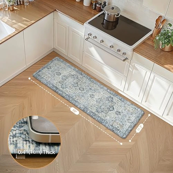GENIMO Kitchen Mats for Floor, Washable Anti Fatigue Mat for Cushioned,17.3"x59", Waterproof Kitchen Rugs, Non Slip Foam Comfort Standing Mat Rug for Home, Runner, Sink, Office, Laundry, Light Blue by GENIMO - Image 2
