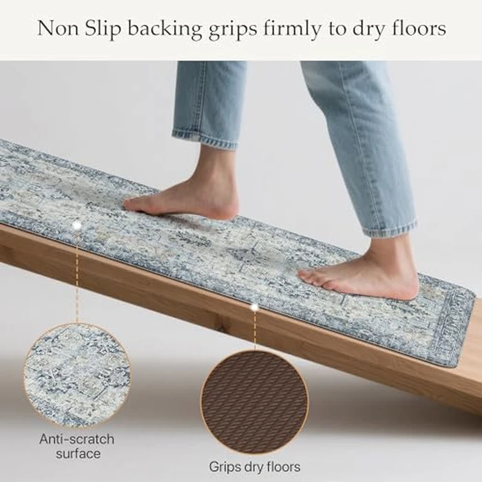 GENIMO Kitchen Mats for Floor, Washable Anti Fatigue Mat for Cushioned,17.3"x59", Waterproof Kitchen Rugs, Non Slip Foam Comfort Standing Mat Rug for Home, Runner, Sink, Office, Laundry, Light Blue by GENIMO - Image 4