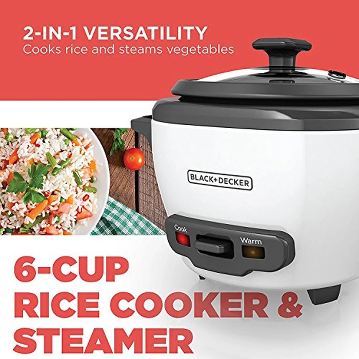 BLACK+DECKER 2-in-1 Rice Cooker & Food Steamer - 6-Cup Capacity, Automatic Keep Warm, Nonstick Bowl, Steaming Basket - Effortless Cooking by BLACK+DECKER - Image 2