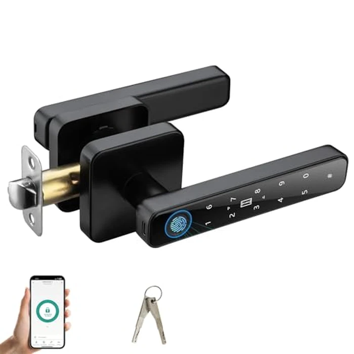 ACDOKE Smart Lock 4 in 1, Fingerprint Door Lock Set with Bluetooth Control, Keyless Entry Door Knob with APP/Code/Keys/Fingerprint, Electronic Keypad Lock Reversible Handle by ACDOKE - Used - Acceptable condition - CA$32.40
