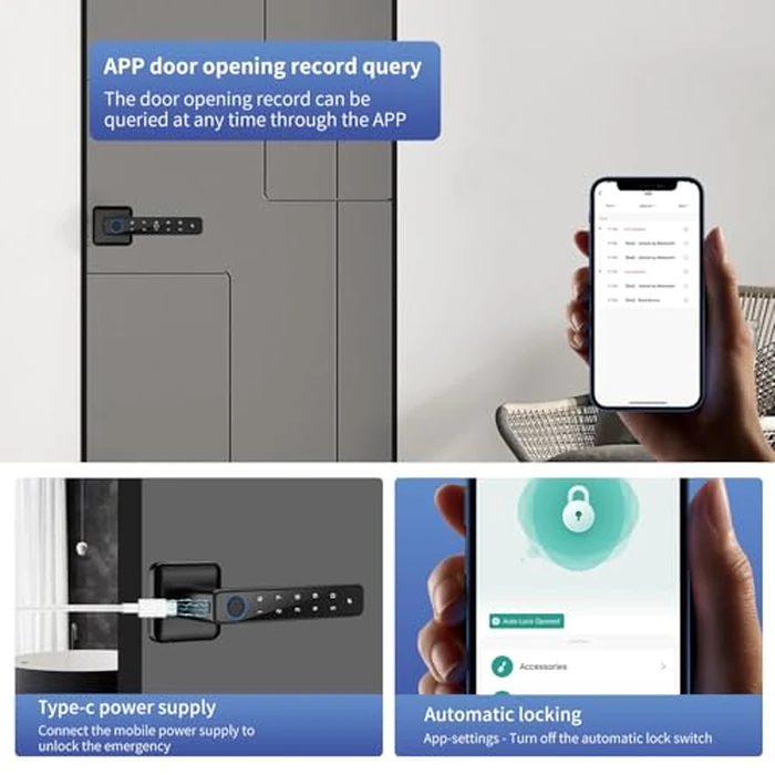 ACDOKE Smart Lock 4 in 1, Fingerprint Door Lock Set with Bluetooth Control, Keyless Entry Door Knob with APP/Code/Keys/Fingerprint, Electronic Keypad Lock Reversible Handle by ACDOKE - Image 4