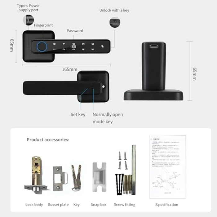 ACDOKE Smart Lock 4 in 1, Fingerprint Door Lock Set with Bluetooth Control, Keyless Entry Door Knob with APP/Code/Keys/Fingerprint, Electronic Keypad Lock Reversible Handle by ACDOKE - Image 6