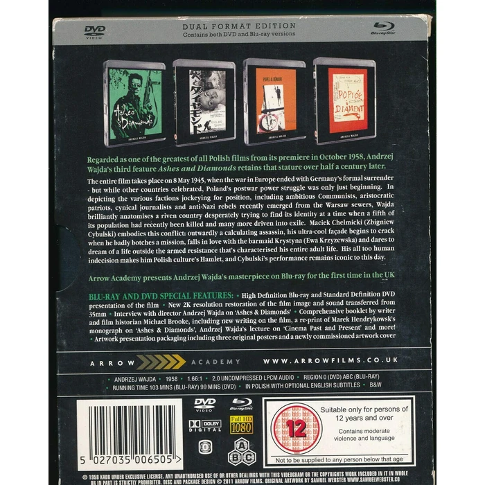Ashes and Diamonds ( Popiól i diament ) ( PopióB i diament (Ashes & Diamonds) ) (Blu-Ray & DVD Combo) [ Blu-Ray, Reg.A/B/C Import - United Kingdom ] by Arrow Academy - Image 3