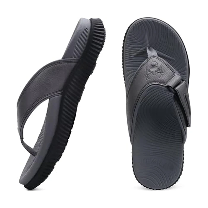 KuaiLu Mens Leather Flip Flops Men's Recovery Walking Sandals Orthopedic Thick Athletic Cushion Sport Slides for Man Outdoor Summer Beach Water Sandles with Comfortable Plantar Fasciitis Arch Support by KuaiLu - Image 7
