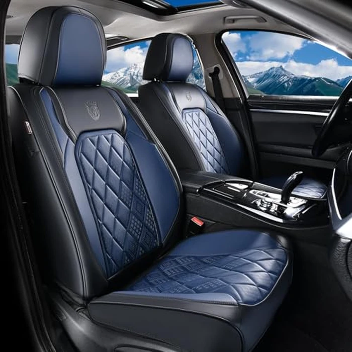 Coverado Seat Covers, Car Seat Cover Front Seats, Luxury Faux Leather Seat Cover, Black and Blue Seat Cover, Car Seats Protectors Waterproof, Automotive Seat Covers Universal Fit for Most Cars by Coverado - Used - Acceptable condition