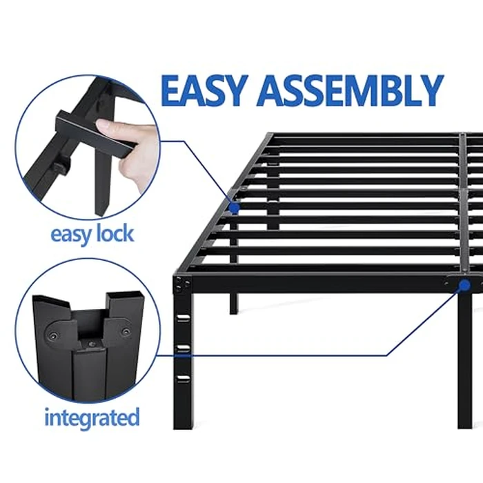 NEW JETO Metal Bed Frame,King Size Bed Frame with Storage Space,Heavy Duty Sturdy Mattress Foundation,Easy Assembly,No Box Spring Needed,Black,12 Inch,King by NEW JETO - Image 3