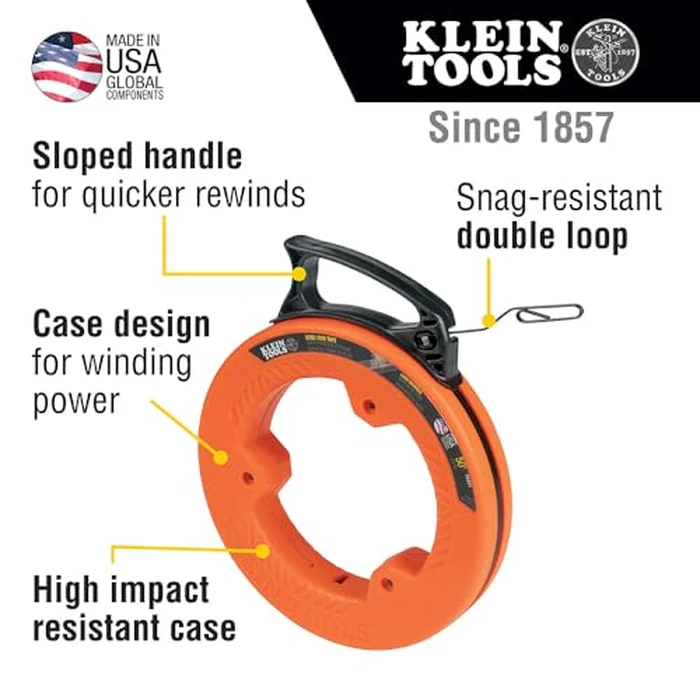Klein Tools 56331 50-Foot Electrical Fish Tape, Steel Wire Puller with Double Loop Tip, Optimized Housing and Handle, 1/8-Inch by KLEIN TOOLS - Image 2