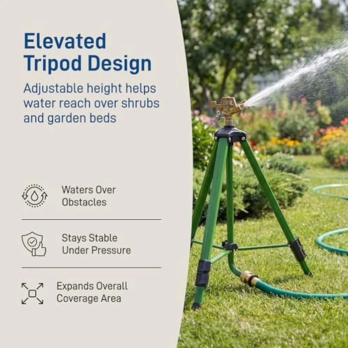 Orbit Tripod Lawn Zinc Impact Sprinkler - 360 Degree Rotating Yard Sprinkler with Adjustable Height - Heavy-Duty Zinc - High-Pressure Nozzle - for Large Lawn Coverage - 56667 by Orbit - Image 5