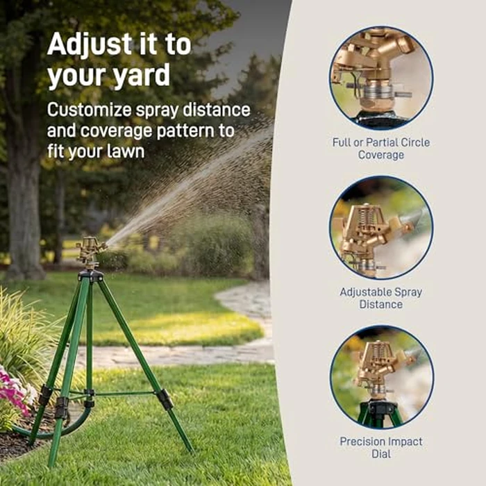 Orbit Tripod Lawn Zinc Impact Sprinkler - 360 Degree Rotating Yard Sprinkler with Adjustable Height - Heavy-Duty Zinc - High-Pressure Nozzle - for Large Lawn Coverage - 56667 by Orbit - Image 6