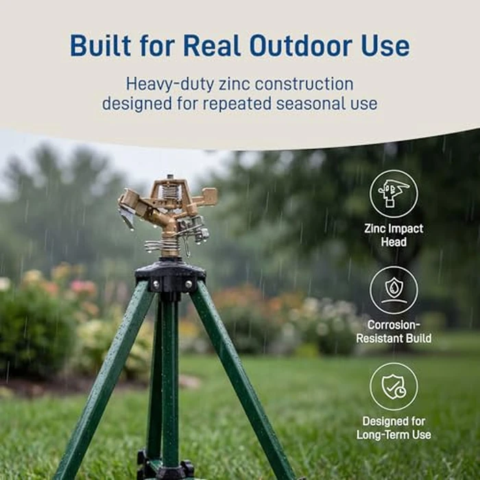 Orbit Tripod Lawn Zinc Impact Sprinkler - 360 Degree Rotating Yard Sprinkler with Adjustable Height - Heavy-Duty Zinc - High-Pressure Nozzle - for Large Lawn Coverage - 56667 by Orbit - Image 7