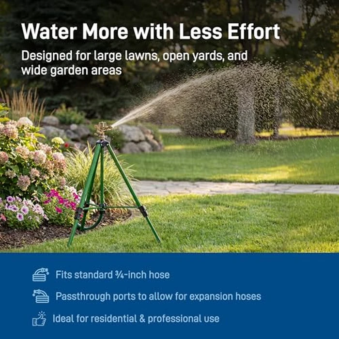 Orbit Tripod Lawn Zinc Impact Sprinkler - 360 Degree Rotating Yard Sprinkler with Adjustable Height - Heavy-Duty Zinc - High-Pressure Nozzle - for Large Lawn Coverage - 56667 by Orbit - Image 9
