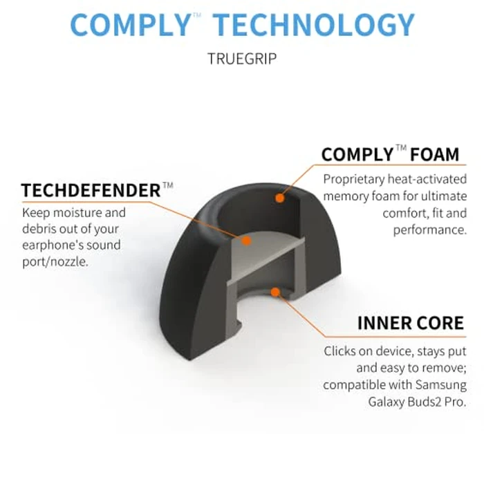 Comply Foam Ear Tips Designed for Samsung Galaxy Buds2 Pro | Ultimate Comfort | Unshakeable Fit | Assorted (S/M/L), 3 Pairs, Black (32-211-11) by Comply - Image 6