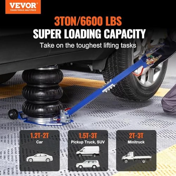 VEVOR Air Jack, 3 Ton/6600 lbs Triple Bag Air Jack, Airbag Jack with Six Steel Pipes, Lift up to 17.7", 3-5 s Fast Lifting Pneumatic Jack, with Adjustable Long Handles for Cars by VEVOR - Image 2