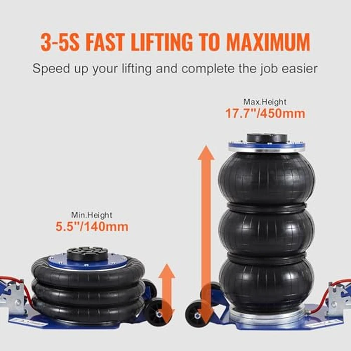VEVOR Air Jack, 3 Ton/6600 lbs Triple Bag Air Jack, Airbag Jack with Six Steel Pipes, Lift up to 17.7", 3-5 s Fast Lifting Pneumatic Jack, with Adjustable Long Handles for Cars by VEVOR - Image 3