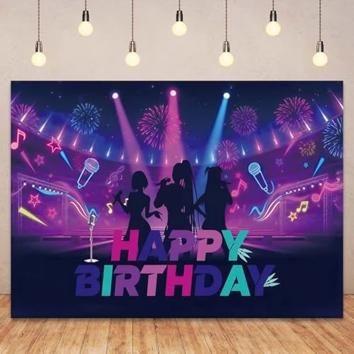 Kpop Music Theme Birthday Backdrop Purple Backdrop Musical Note Star Disco Prom Decorations Kpop Fans Birthday Party Decorations(7x5ft) by Sixartty - Used - Like New condition
