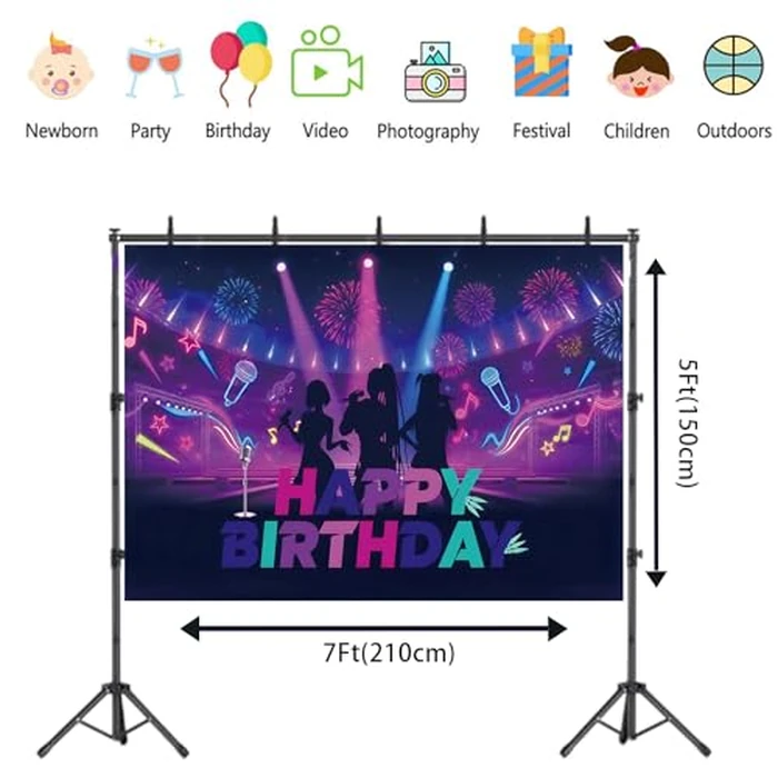 Kpop Music Theme Birthday Backdrop Purple Backdrop Musical Note Star Disco Prom Decorations Kpop Fans Birthday Party Decorations(7x5ft) by Sixartty - Image 2